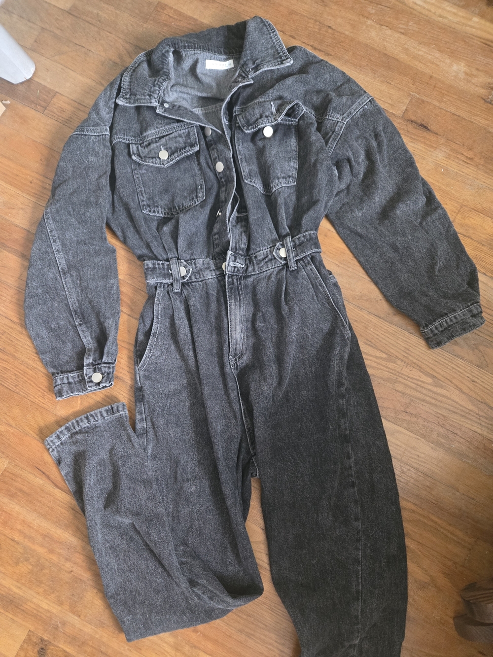 12th Tribe Black Washed Denim Utility Jumpsuit